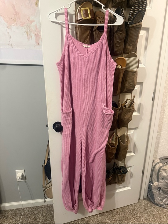 entro Pants - Entro Pink Ribbed Sleeveless Jumpsuit